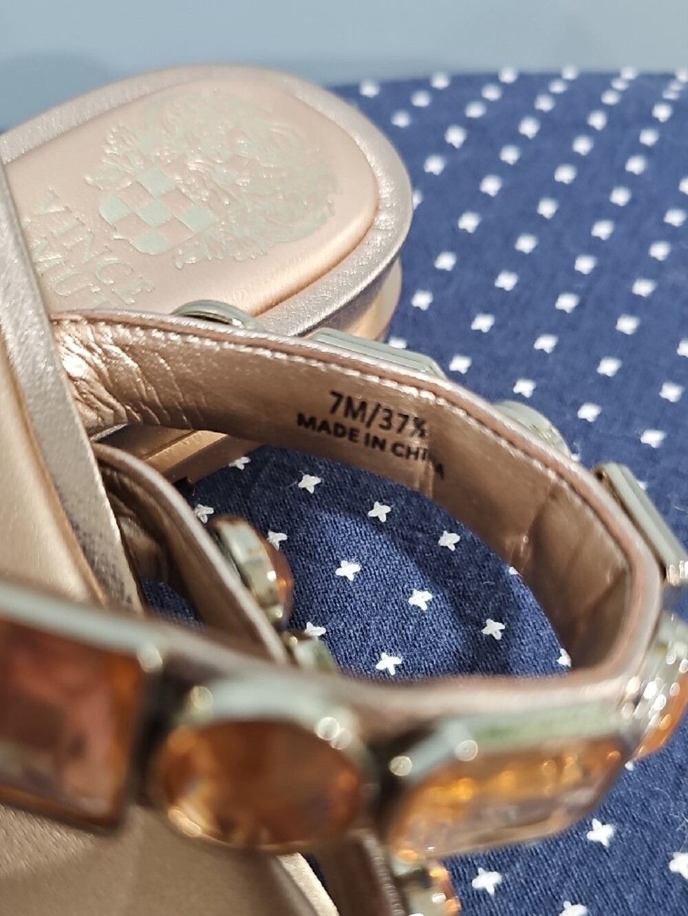 Vince Camuto Metallic Gold Jeweled Double-Strap Slide Sandals - Picture 3 of 14